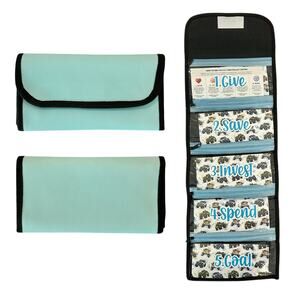 Blue Kids Money Management Wallet, Cash Organizer Kids, Blue Superhero Gift Boys